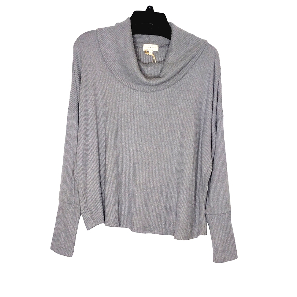 Lucky Brand Cowl neck rib knit sweater, XL, color- gray